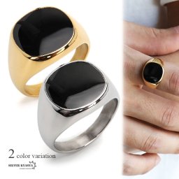 ステンレス 印台リング ブラック オニキスリング スタンプリング シグネットリング ゴールド シルバー 2カラー 金色 銀色 指輪