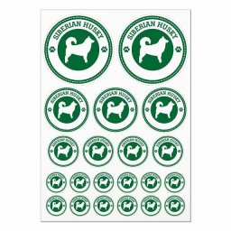 ドッグ ステッカー シベリアンハスキー グリーン A4サイズ まとめて詰め合わせ 丸タイプ サイズ別 21枚セット 犬種別 シール カーステッカー 愛犬 キャンプ 持ち物 ドッグフード用 肉球マーク