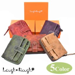 送料込 Laugh Rough ラフラフ 本革財布 ラウンドファスナー折財布 68409 全5色 二つ折り財布 牛革 ドット柄 水玉模様型押し フルベジタブルタンニンレザー レディース 女性用財布 アンティーク レディース財布