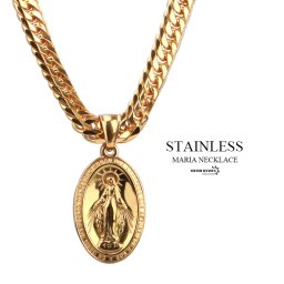 ステンレス 6面カット ダブル喜平ネックレス 18k gp 奇跡のメダイ ゴールド 18金 仕上げ 聖母 メダイ ペンダント メンズ HIPHOP b系 50cm 60cm 男性