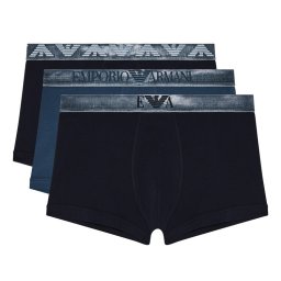 エンポリオアルマーニ：SHINY LOGOBAND 3PK ボクサーパンツ 3PK (ブルー／オリオン／アールブルー)[ボクサーパンツ/ 男性下着/ メンズインナー/人気ブランド/おすすめギフト/誕生日プレゼント/メンズファッション]
