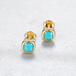 ピアス 両耳用 キュービックジルコニア ブルー シルバー925 イエローゴールド スタッド オールドマイン 中粒 一粒 埋め込み 覆輪留め 可愛い かわいい ce0478-2