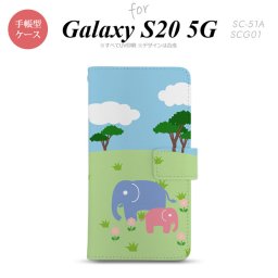SC-51A SCG01 Galaxy S20 5G 手帳型 スマホケース 全面印刷 おしゃれ ストラップホール 内側にカードポケット付き ゾウ nk-004s-s20-dr691