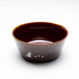 蓄光ボウル ルミナスボウル　アメ釉 茶色   猫ボウル 蓄光  丸モ高木陶器