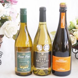 余韻に酔いしれるシャルドネ白ワイン3本セット(シャンモリ 樽醗酵 松本辛口Alc.12%(山梨県) サンテロ ピノ スプマンテ 辛口Alc.11.5%(イタリア) フエンテフルータ白辛口Alc.13%(チリ)) 750ml×3本