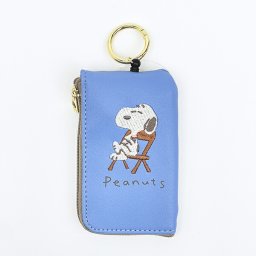 スヌーピー 刺繍 キーパスポーチ ブルー SNOOPY