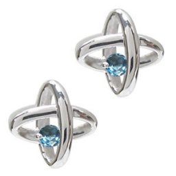 ブルートパーズ・ピアス・一粒・宇宙・プラチナ・ピアス