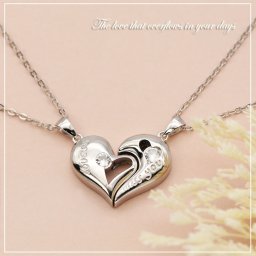[デバリエ] pr01 シルバー ペアネックレスセット 2個セット 男女ペア カップル お揃い メンズ レディース クリスマス 記念日 誕生日 プロポーズ ラッピング袋 ペア ネックレス (エターナルラブ)
