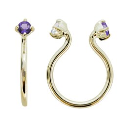 アメジスト イヤーカフ レディース 18k フープ イヤリング おしゃれ ノンホールピアス アメジストイヤーカフ リバーシブル ピンクゴールド 挟む 揺れない ジュエリー 2月誕生石 母の日 2024