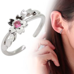 ノンホールピアス 桜 さくら イヤーカフ サクラ レディース プラチナ 片耳 ピンクトルマリン