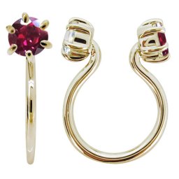 フープピアス 18k ルビー 小さめ イヤリング きれいめ ノンホールイヤリング K18 片耳