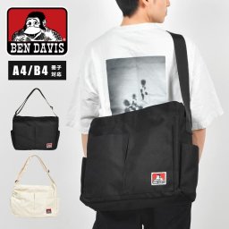 ショルダーバッグ BEN DAVIS ベンデイビス レディース メンズ 大きめ 斜めがけバッグ 斜め掛け 大容量 大人 軽量 A4 B4 おしゃれ シンプル キャンバス 黒 白 トートバッグ ポケット多い 大学生 通学 通勤 ワンショルダー ワンポイント 肩がけバッグ 軽い ブラック ホワイト