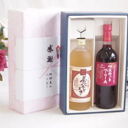 実りの秋の贈り物 感謝の贈り物ボックス プレミアムな麦焼酎と国産ワインセット(山梨県産葡萄100％使用 マスカットベーリーA赤ワイン ライトボディ(山梨県)720ml夢のひととき熟成麦焼酎25°(大分県)720ml