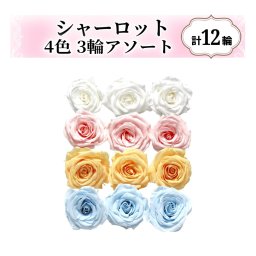 大地農園！プリザーブドフラワー「シャーロット 4色×3輪アソート 計12輪」「ピュアホワイト ブライダルピンク ジュリアオレンジ ベビーブルー」プリザ 花材 ハーバリウム おしゃれ ピンク バラ かわいい プレゼント 贈り物 オオチノウエン