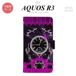 SH-04L/SHV44 AQUOS R3 手帳型スマホケース カバー 時計 妖精 黒 赤  nk-004s-r3-dr1251