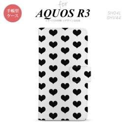 SH-04L/SHV44 AQUOS R3 手帳型スマホケース カバー ハート 黒  nk-004s-r3-dr015