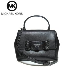 ●訳あり/タイプ2● マイケルコース アウトレット Michael Kors ハンドバッグ 35H8TT4S0A コーティング レザー リボン×スタッズ ストラップ付 ハンドバッグ BLACK(ブラック)【レディース】