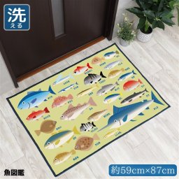 玄関マット 室内 おしゃれ 洗える 約59×87cm キッチンマット アクセントマット イラスト マット 敷物 転写プリント 知育 TEN008-B