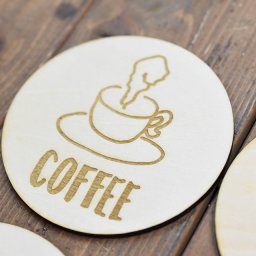 COFFEE プレート 木製ドアサイン 丸型 直径9cm インテリア 案内 カフェ 呼びかけ デザイン おしゃれ ピクトサイン レーザー彫刻
