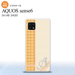 SH-54B SHG05 AQUOS sense6 スマホケース ソフトケース チェック ボーダー オレンジ +アルファベット メンズ レディース nk-sens6-tp1602i