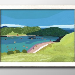 夏の風景 ハワイ ビーチ 海水浴 A3 サイズ ポスター アート おしゃれ 絵画 インテリア 北欧 イラスト マット紙 艶消し アートパネル 額 フレーム デザイン 壁掛け ギフト 新築祝い ディスプレイ 引越し祝い　新生活　空間デザイン
