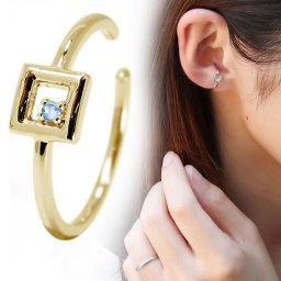 イヤーカフ ゴールド 18k 18金 レディース 片耳用 11月誕生石 ブルートパーズ イヤカフ