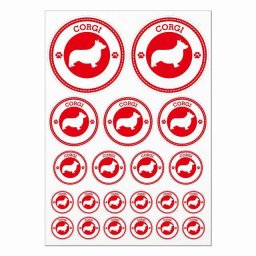 ドッグ ステッカー コーギー レッド A4サイズ まとめて詰め合わせ 丸タイプ サイズ別 21枚セット 犬種別 シール カーステッカー 愛犬 キャンプ 持ち物 ドッグフード用 肉球マーク