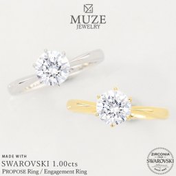 MUZE JEWELRY リング 直径6.5ｍｍ（1.0ct相当) K18 プラチナ 仕上げ  スワロフスキージルコニア使用 エンゲージリング 刻印 名入れ 無料 婚約指輪 結婚指輪 一粒 指輪 プロポーズ 記念 made in japan リング 指輪