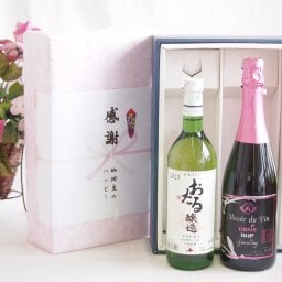 実りの秋の贈り物 感謝の贈り物ボックス おたる生葡萄100%ナイアガラワインと国産ワイン2本セット(MdV オアシス ブラッククイーンピンクロゼスパークリングワイン辛口(長野県)750mlナイアガラ白ワイン やや甘口(北海道)720ml