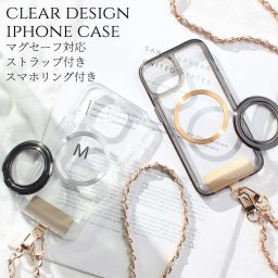 iphone14 ケース クリア リング付き iphone14Pro iphone14Plus iphone14ProMAX マグセーフ対応 チェーン ストラップ 大人可愛い アイフォン 14 14pro 14plus 14promax magsafe 透明 ショルダーストラップ 肩掛け スマホリング 14プラス 14プロ メタリック ブラック 送料無料