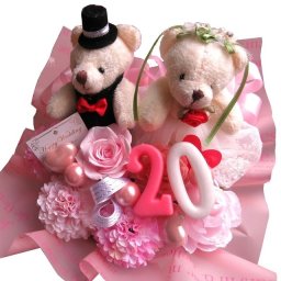 プリザーブドフラワー 真珠婚 結婚30周年 記念日 プレゼント ご希望数字入り ウェディング ベアー入り 花束風 ギフト  枯れない プリザーブドフラワー入り ケース付き