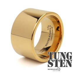 タングステン 幅広リング 太幅 14mm メンズ ワイドリング 指輪 ゴールド 18K IP メタリック ごつめ シンプル オリジナル 男性 金属アレルギー対応