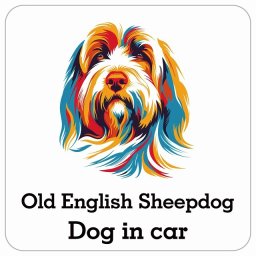 名入れ可 Dog in Car Old English Sheepdog オールドイングリッシュシープドッグ Dタイプ サインステッカー シール 正方形 13x13cm 防水 屋内 屋外 セーフティサイン 安全対策 車用 安全運転 煽り運転対策 安全対策 カラフル ポップアート風 イラスト カーサイン