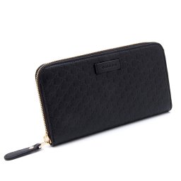GUCCI(グッチ) 449391 BMJ1G 1000 マイクログッチシマ  ジップアラウンドウォレット レザー NERO 黒 ブラック Micro Guccissima  zip around wallet 長財布 ラウンドファスナー ラウンドジップ メンズ レディース 財布 ギフト プレゼント お祝い 誕生日 新品 ブランド
