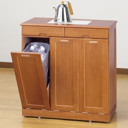 木製 家具調 ゴミ箱 3分別 天然木 分別ごみ箱 タイル付き ペールフタ付き ネームラベル付き ブラウン ホワイト fam+/ファムプラス インテリア リビング キッチン ダストボックス 完成品　送料無料