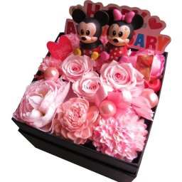 プリザーブドフラワー 誕生日プレゼント ミッキー ミニー他おまかせマスコット2個入り 花束風 箱を開けてサプライズ フラワーボックス 人気 彼女 友人 女性 友達