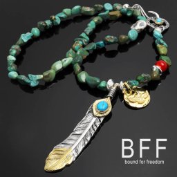 BFF ブランド フェザーネックレス ターコイズ 天然石 シルバー925 S925 銀 メンズ ネイティブ インディアンジュエリー 金属アレルギー対応 専用BOX付属