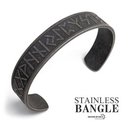 ステンレス ブラック ケルト文様バングル ルーン文字バングル メンズ 平打ちバングル ブレスレット 腕輪 黒 アンティークバングル 金属アレルギー対応 男性