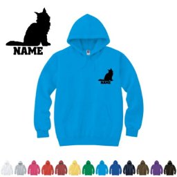 メインクーン  名入れフーデッドパーカー パーカー おしゃれ フード スウェット地 名入れ 左胸ワンポイント【cf_mlh】猫　ネコ　ねこ　キャット　ペット