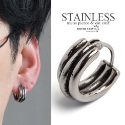 ステンレス製 3連ピアス フープピアス シルバー ライン 片耳1点 プチプラ メンズ 男性 金属アレルギー対応 父の日 イヤリング