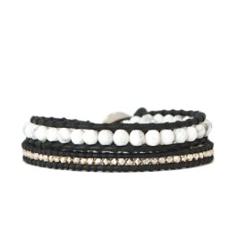 正規品 CHAN LUU チャンルー チャン ルー ブレスレット ストーン ビーズ ミックス 2連 コード ラップ ブレスレット BS-5253 WHITE HOWLITE-NATURAL BLACK 限定 レディース