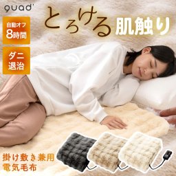 電気毛布 掛け敷き 140×80 【選べる特典付】 掛け布団 敷布団 膝掛け 毛布 トロン toron ホット 無段階 温度調節 防寒 冷え対策 ダニ退治 暖房 自動オフ リラックス ウォーマー 電気ブランケット 安眠 かわいい ナチュラル 家電 省エネ 節約 節電 あったか おしゃれ QUADS