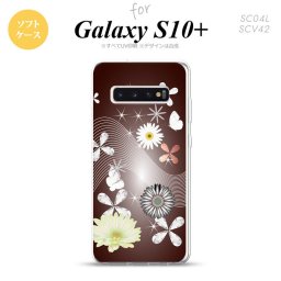 SC-04L SCV42 Galaxy S10+ スマホケース ソフトケース 花柄 ミックス B 茶 メンズ レディース nk-s10p-tp276