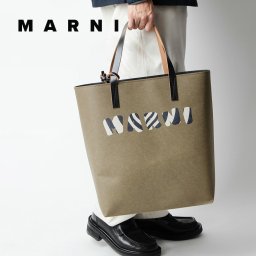 マルニ MARNI SHMQ0025A2 P4572 トートバッグ トライベッカ メンズ レディース バック 手提げバッグ PVC TRIBECA レザー ストライプロゴ バイカラー A4対応 セルロース プレゼント ギフト 通勤 通学 トート z2p68 ムスク×ブラック
