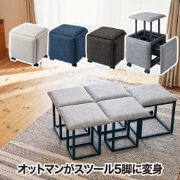 スツール 収納 チェア おしゃれ 【選べる特典付】 5in1 コンビネーションスツール いす イス オットマン サイドテーブル 家具 コンパクト 家族 1人掛け 2WAY ファブリック 布張り インテリア 寝室 リビング 居間 フローリング かわいい シンプル 在宅 来客 新生活 ギフト