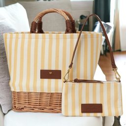 ウィークエンド マックスマーラ WEEKEND MAX MARA 2355111634600 003 ポーチ付 パナマ ハンドバッグ ストライプ ラタンかごバッグ イエロー