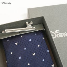 ディズニー／ネクタイ＆タイバー 　(グレンチェックドット柄×ひょっこり/ミッキー)　BOX付)  送料無料 DN906546紺Wa-09