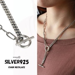 シルバー925 喜平チェーン マンテル Tバー 切り替えチェーンネックレス レディース 50cm 女性 ペンダント