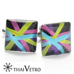 ThaiVetro ポップなカラフルラインのガラス製カフス カフスボタン カフリンクス スーツアクセサリー専門店 誕生日 プレゼント プチギフト おしゃれ カフスマニア