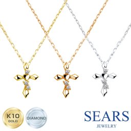 シアーズ ネックレス クロス 十字架 ハート レディース K10 ゴールド WG YG PG ダイヤモンド ダイヤ 0.02ct ジュエリーボックス sp51-0006